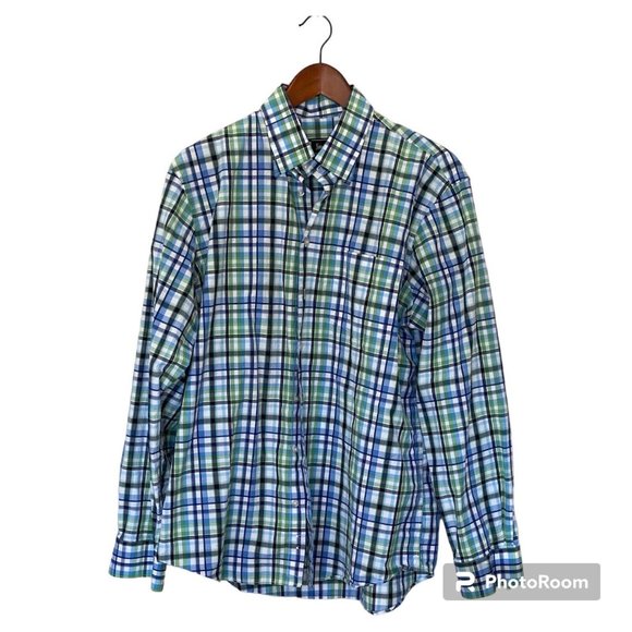 Blue Other - Neiman Marcus Check Plaid Blue Green White Long Sleeve Button Up Shirt Men's L